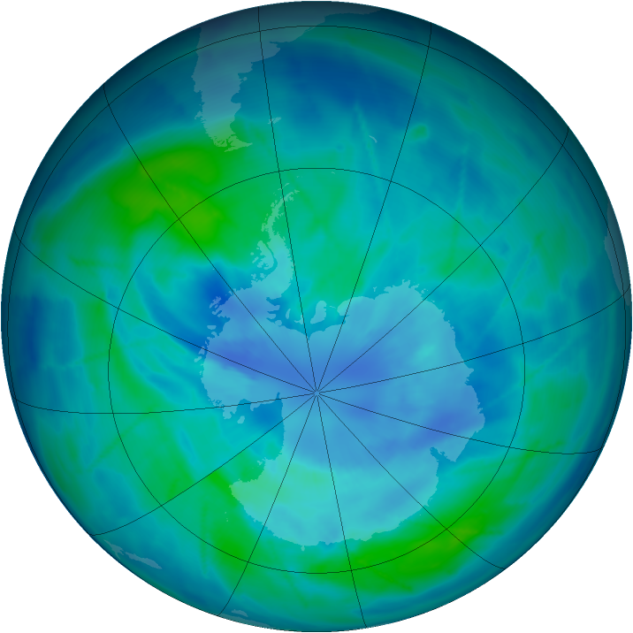 Antarctic ozone map for 24 March 2009